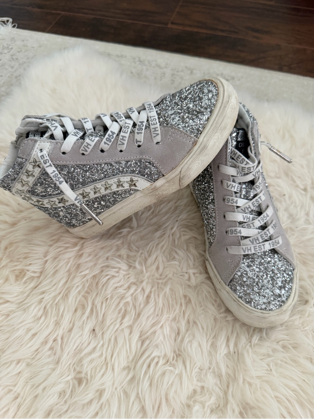 Vintage Havana Silver Glitter High-Top Girls Sneakers Sz 13